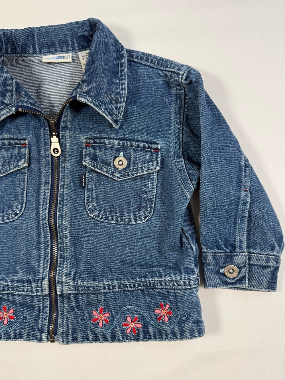 VINTAGE CANYON RIVER BLUES Denim Jacket 18M Y2K Embroidered Floral Zip Up Retro - Picture 2 of 10